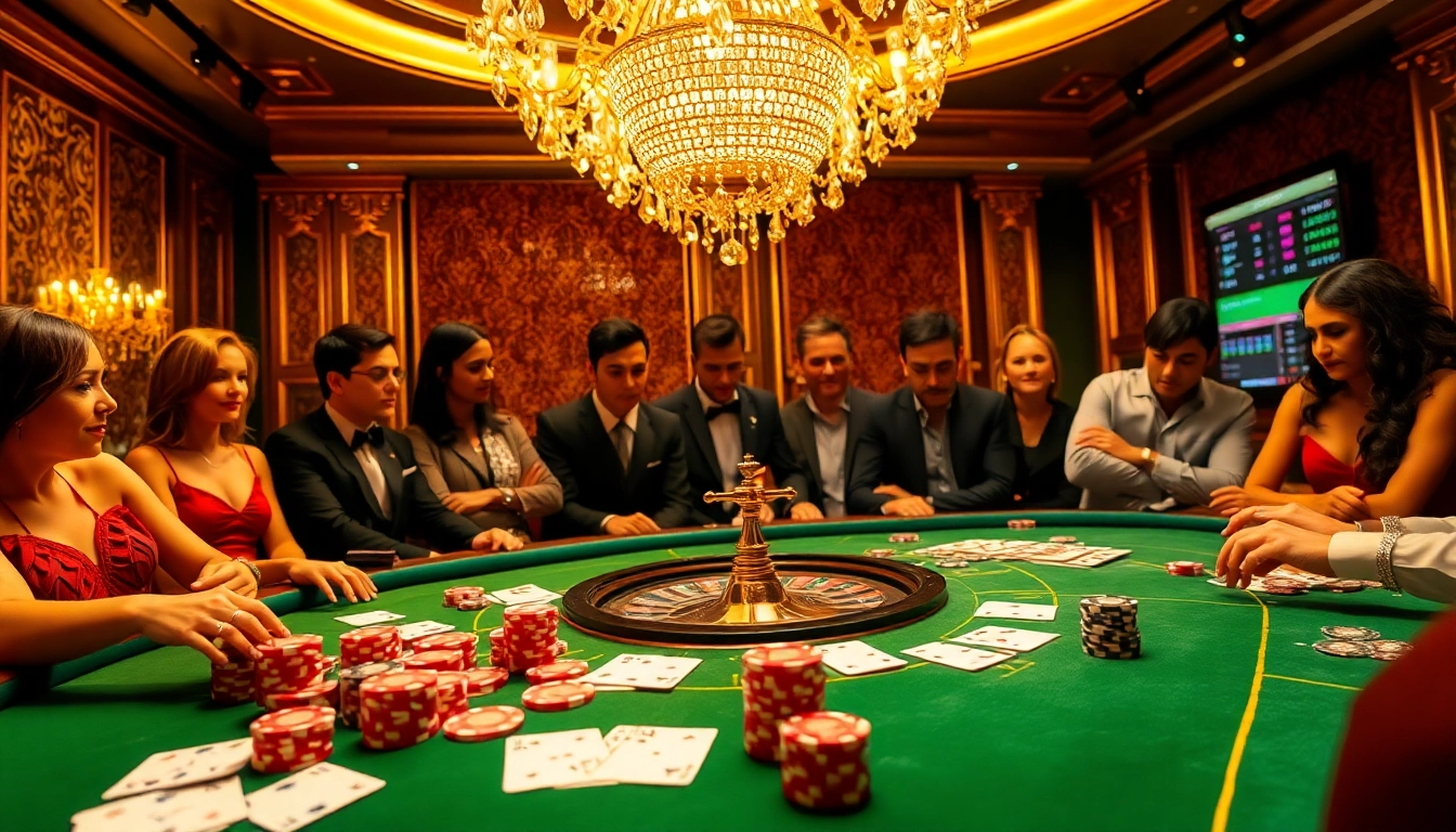 Experience the thrill of winning at FB88's luxurious casino with vibrant tables and live gaming action.