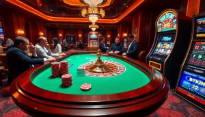 Experience the thrill of gambling at 79KING with vibrant casino tables and illuminated slot machines.