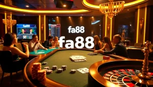 Experience the thrill of gambling at fa88 with poker chips and cards on a luxury table.