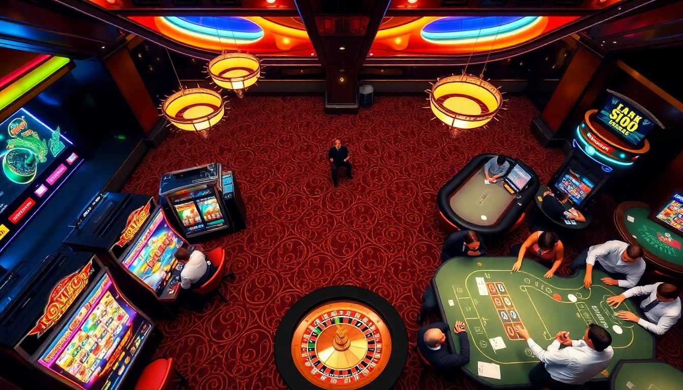 A vibrant casino scene featuring engaging players and exciting gaming elements showcasing okkingok.net's luxury.