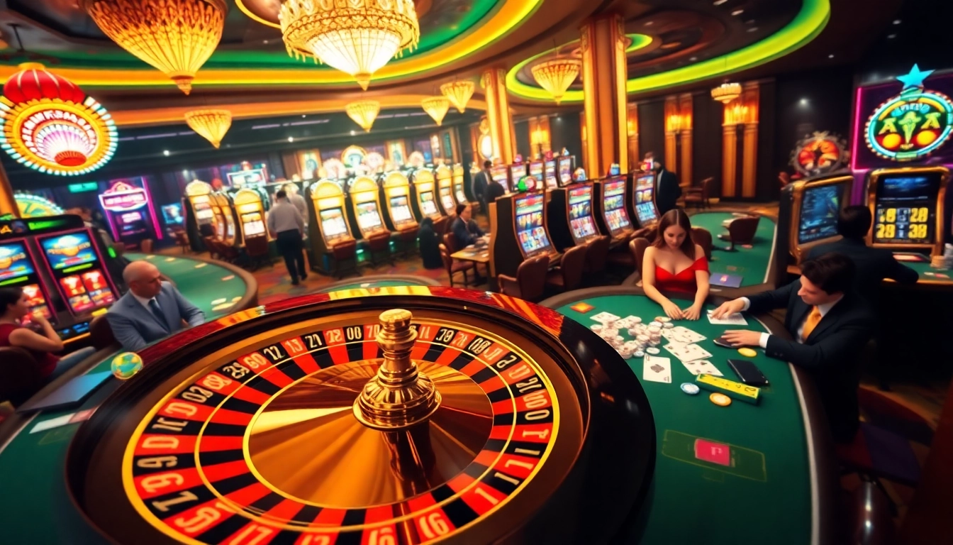 Experience the thrill of hit-club.games with immersive casino action featuring poker tables and a roulette wheel.