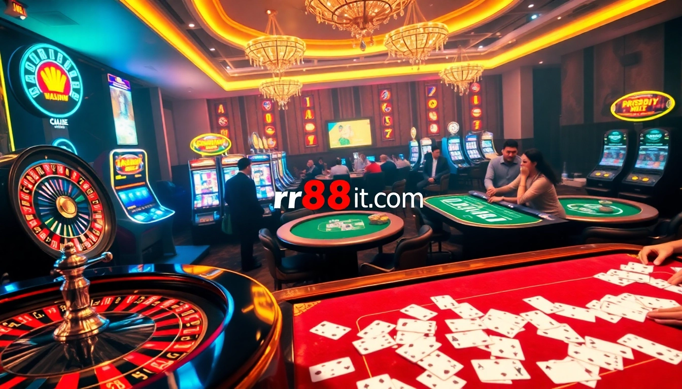 Experience thrilling gameplay at rr88it.com with a vibrant online casino atmosphere featuring roulette, poker, and slot machines.