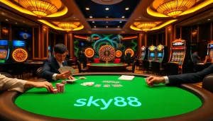 Experience the excitement of sky88 gaming in an upscale casino setting with engaging poker and slots.