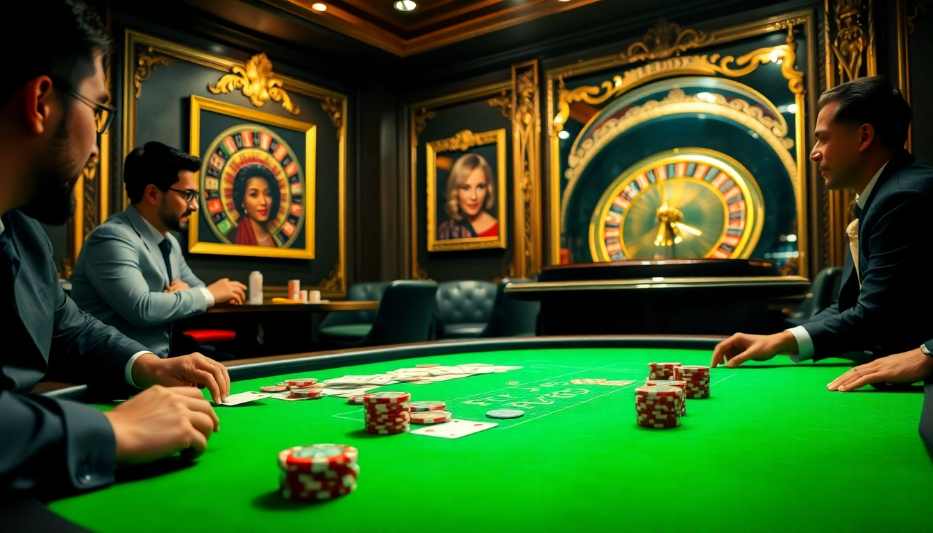 Players enjoying an exciting poker game at FLY88 casino, with vibrant chips and cards visible.