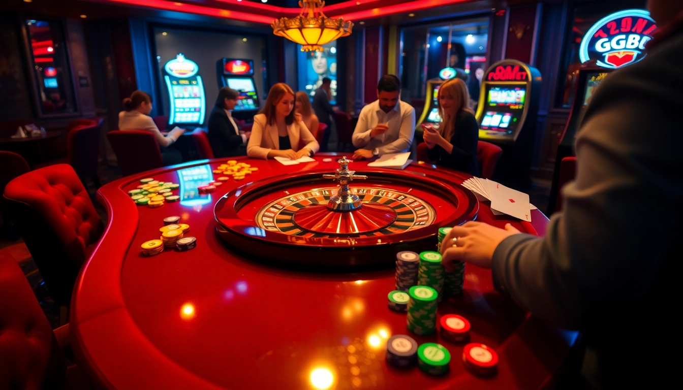 Exciting roulette gameplay at GG88 casino, featuring vibrant chips and luxurious decor.