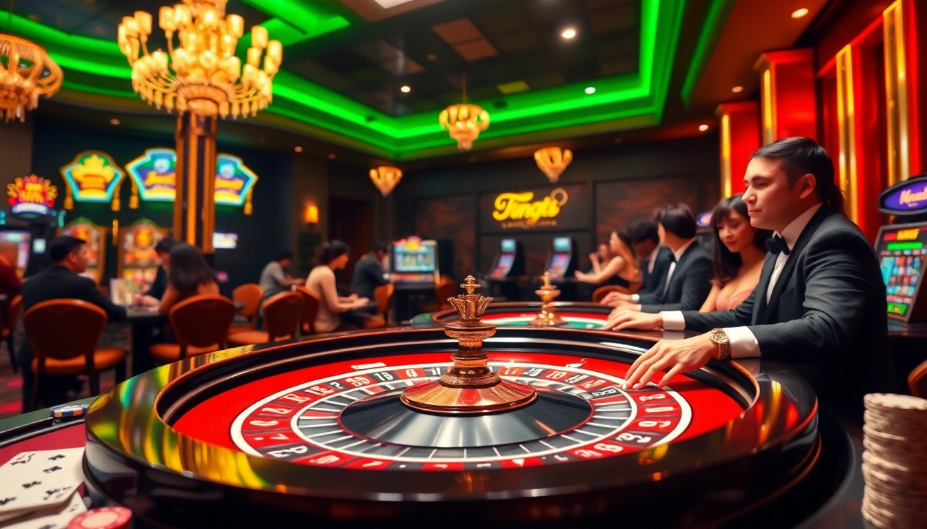 Players enjoying a thrilling roulette game at king88 casino table with vibrant atmosphere.