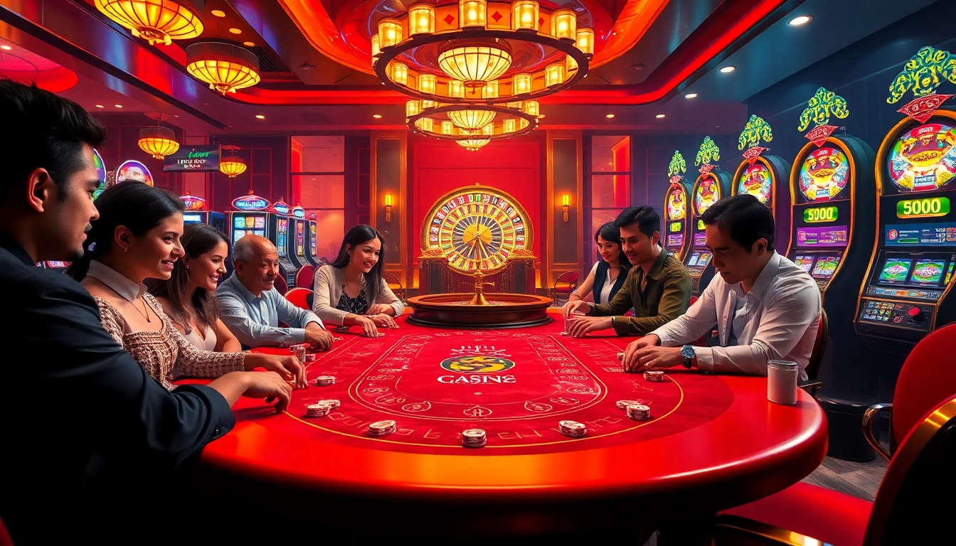 Experience thrilling gameplay at https://hm88.network/ with vibrant casino scenes and diverse gamblers.