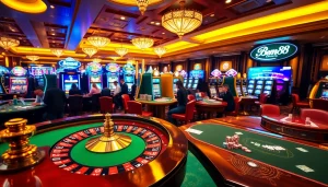 Experience the excitement of bem88 as players enjoy roulette and slot machines in a vibrant casino atmosphere.