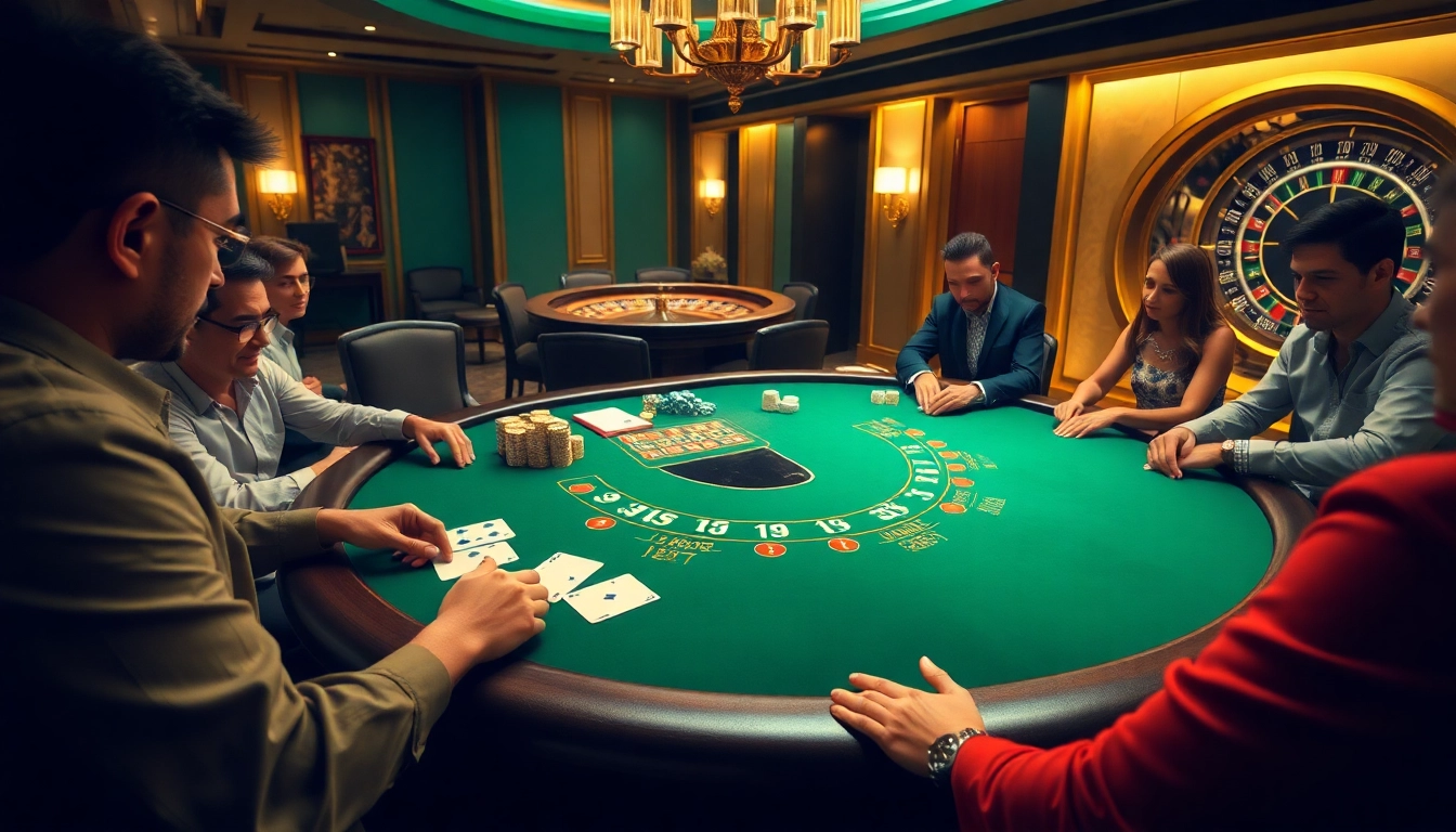 Người chơi tham gia tại bàn blackjack trong một casino sang trọng, nổi bật với LUCK8、LUCKY8.