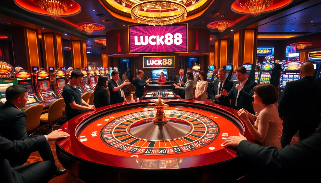 Experience exhilarating wins at the LUCK88 roulette table in a luxury casino setting.