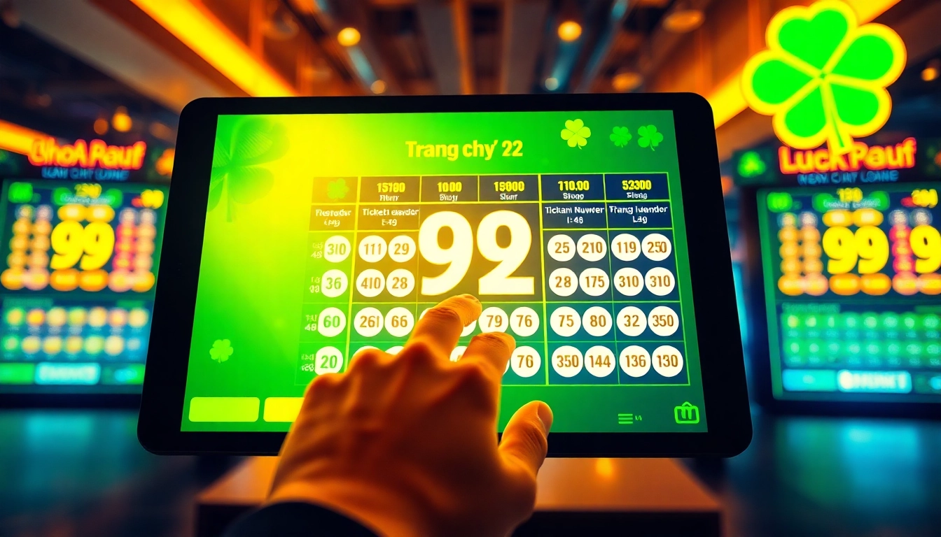 Engaging scene showcasing Trang chủ 92lottery's interactive online lottery platform with vibrant digital elements.