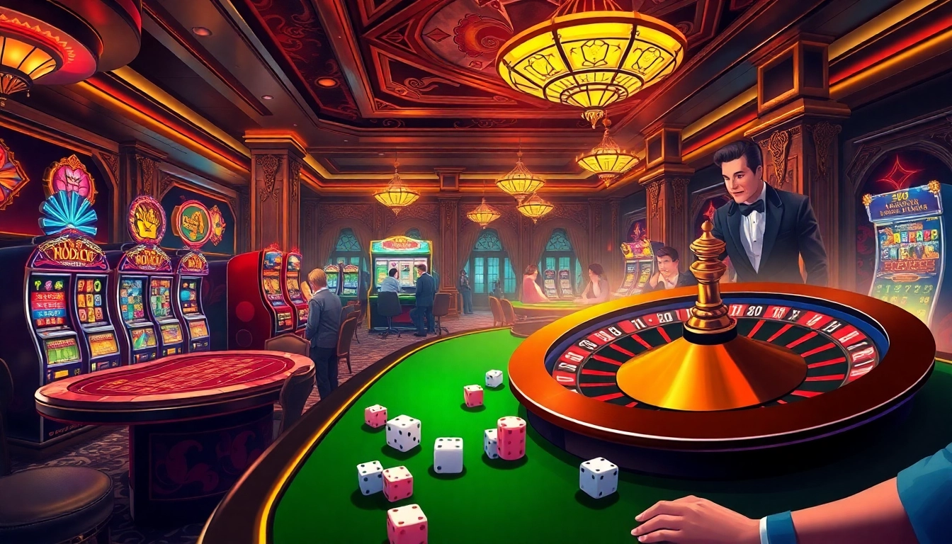 Experience the thrill of go 88 as players enjoy vibrant slot machines and elegant poker games in a luxurious casino.