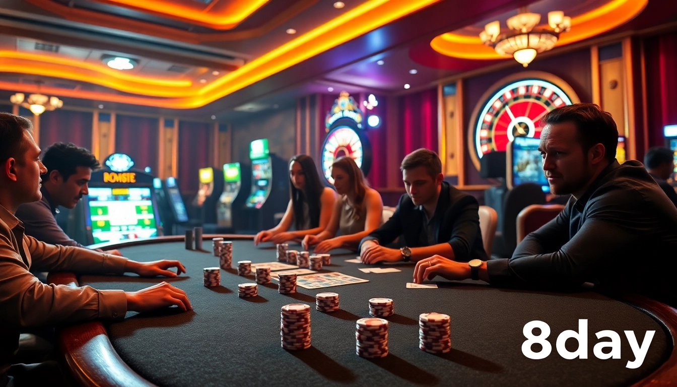 Experience thrilling poker action at 8day with vibrant casino elements and engaging gameplay.